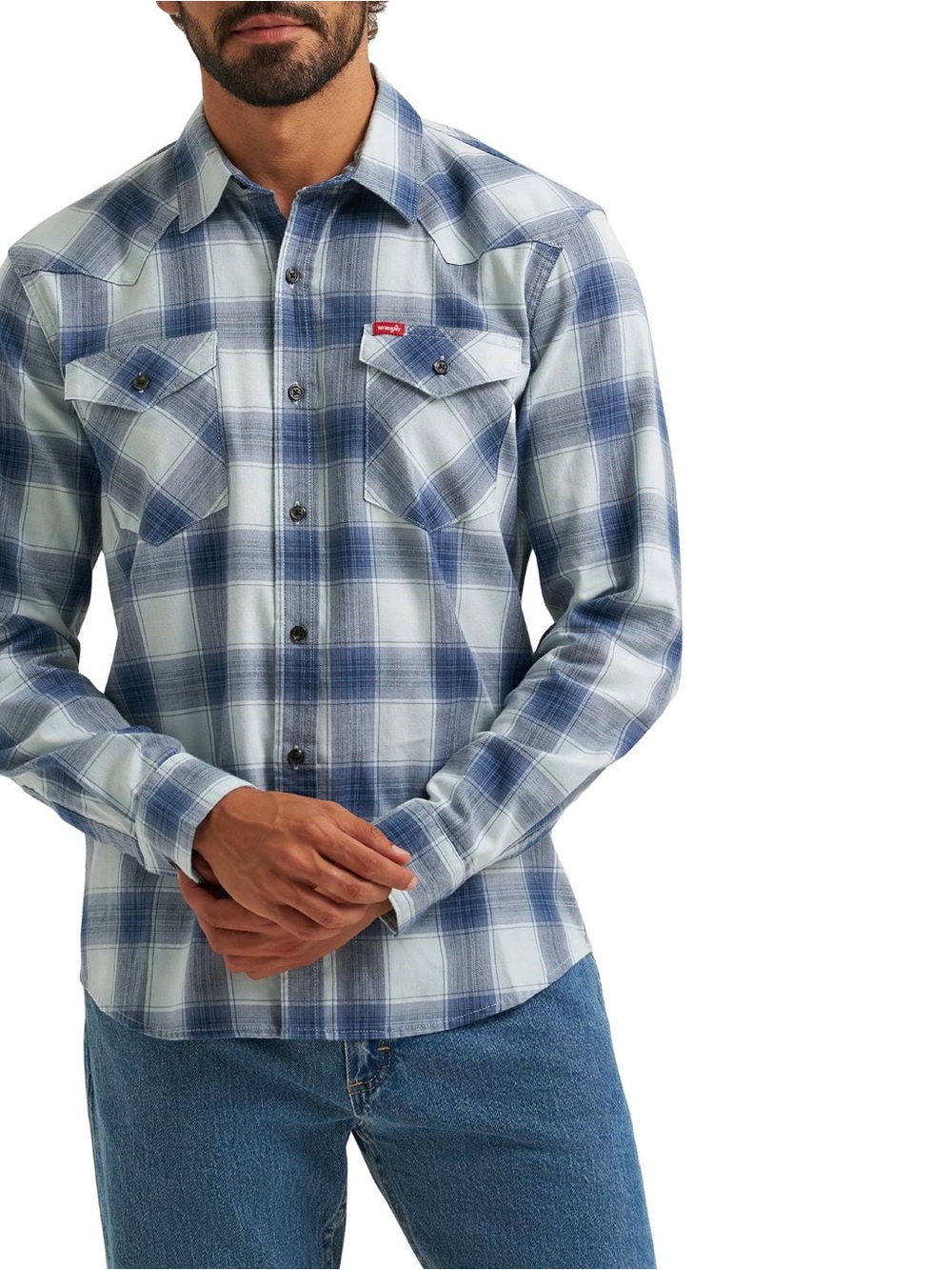 Wrangler Five Star Blue Plaid Button Down Shirt NWT Men’s Large